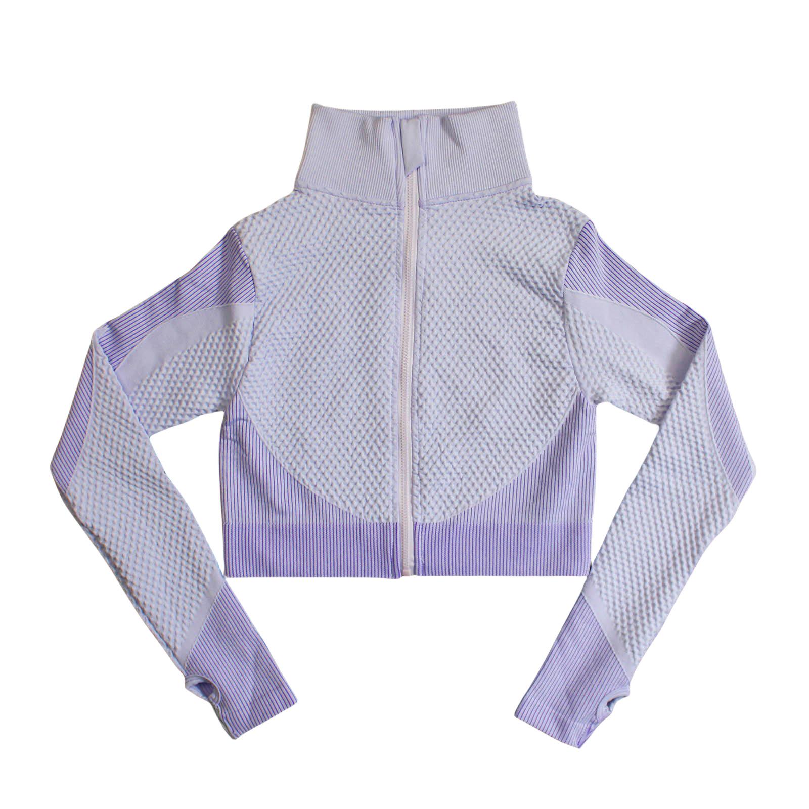 

Женский полосатый костюм для йоги с длинным рукавом - быстросохнущая куртка колор-блок и кроп-топ Small