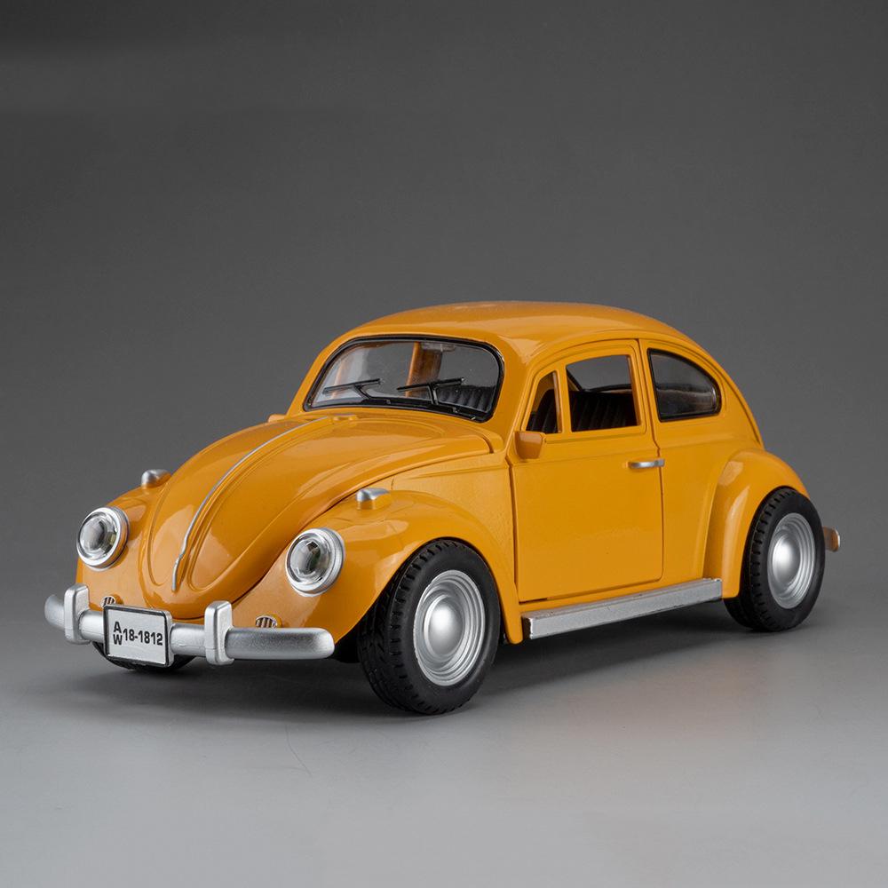 1:18 Mini Beetle 1955 Model Toy Cars Alloy Diecast Pull Back 4 Doors Opened Sound Light Simulation Vehicle Toys for Kids Gifts