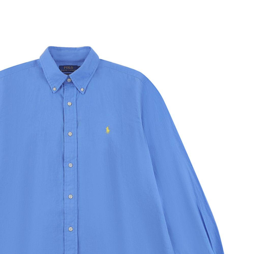 Polo Ralph Lauren Ss25 Pony Logo Embroidered Cotton Linen Blend Long Sleeve Shirt Men shirts Quality-Blue 710975540-002