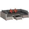 6 Seater Outdoor Rattan Sofa Set with Tempered Glass Coffee Table & Cushions, Deep Grey