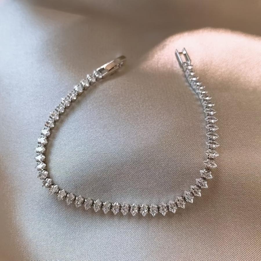 Elegant Tennis Bracelet Featuring Roman Geometric Design with Zirconia Stones, Perfect for Women. A Trendy Goth Accessory, Fully Adorned with Marquise