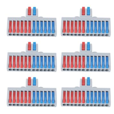 6Pcs DIN Rail Terminal Blocks 2 In 12 Out Wiring Splicing Connector for Home Appliances Lighting Ele