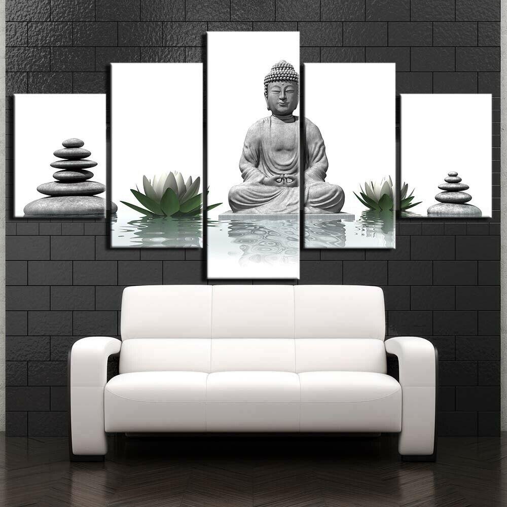 5Pcs Buddha Pebble Lotus Zen Canvas Picture Wall Art Decor 5 Pieces Pictures Poster Home Decor No Framed 5 Panel Room Decor