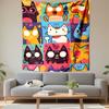 Playful Cartoon Cats Hearts Colorful Doodle Wall Tapestry Cute Kitten Decor for Girls Bedroom Kids Room