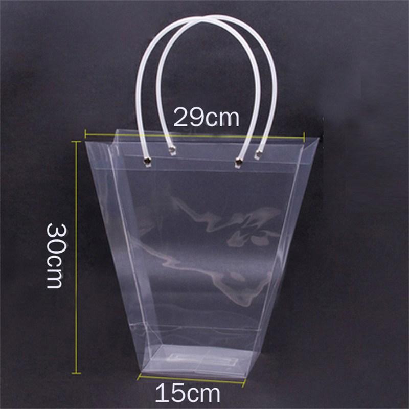 

Пластиковая прозрачная сумка с цветочным принтом, сумка с длинной ручкой, трапециевидная сумка для упаковки подарков, сочная роза в горшке 30*15*29cm