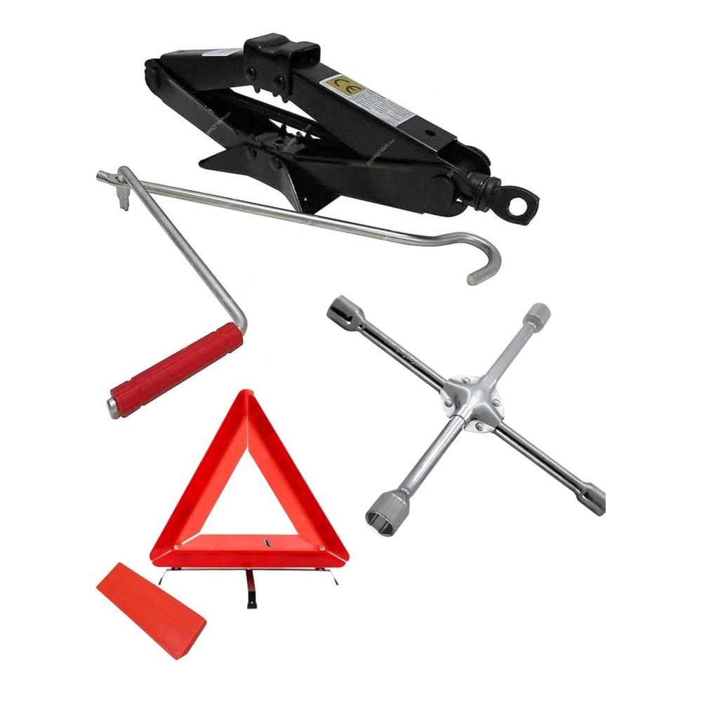 Car Emergency Kit with 3 ton Scissor Jack Lug Wrench Warning Triangle
