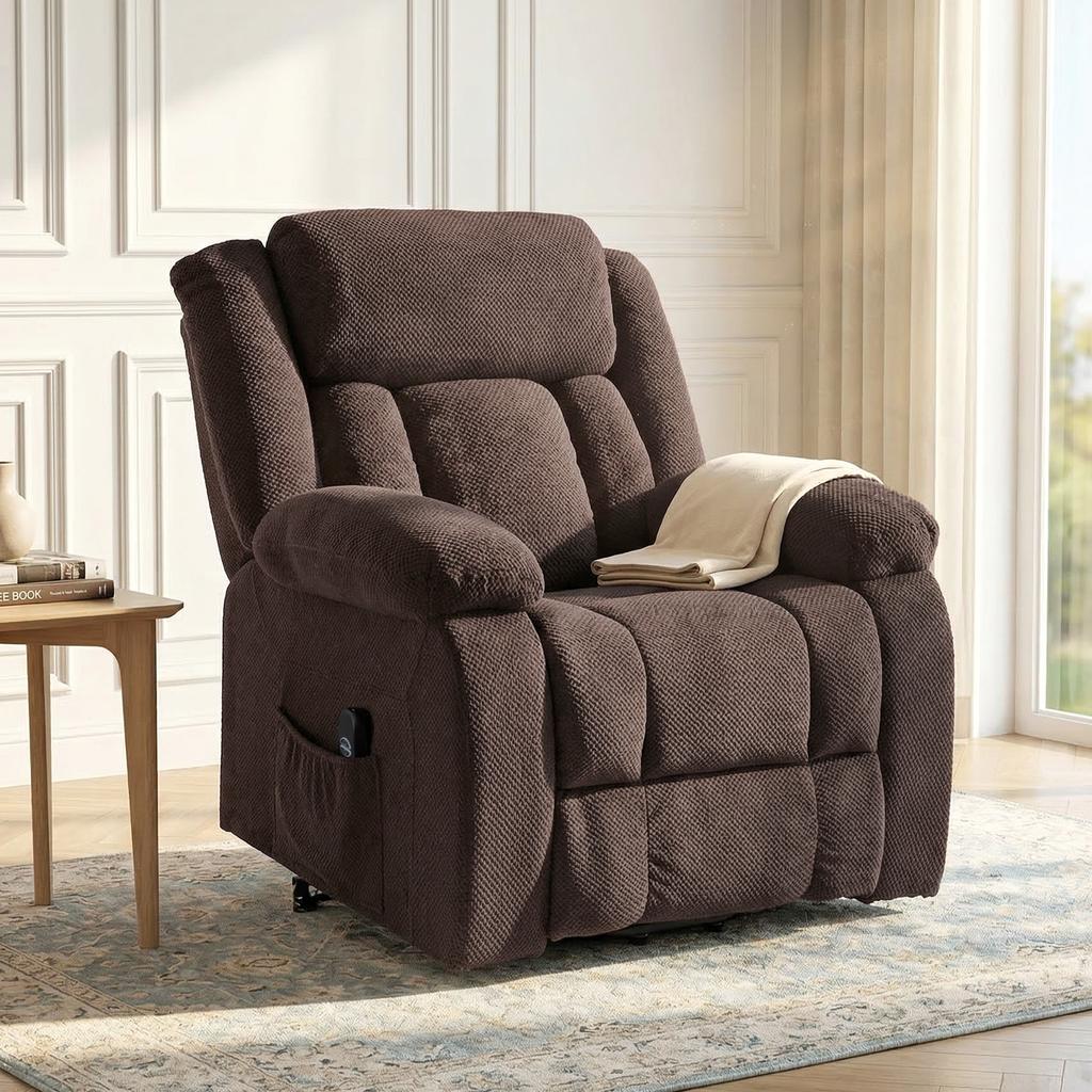Lift Chair With Soft Cover Recliner Chair With Remote Control And Side Pockets Brown