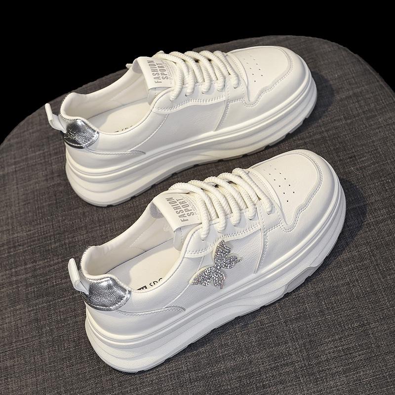 Summer Breathable Thin Shoes Women's Leather Little White Shoes Spring and Autumn New Thick-soled Heightening Casual Sports Shoes