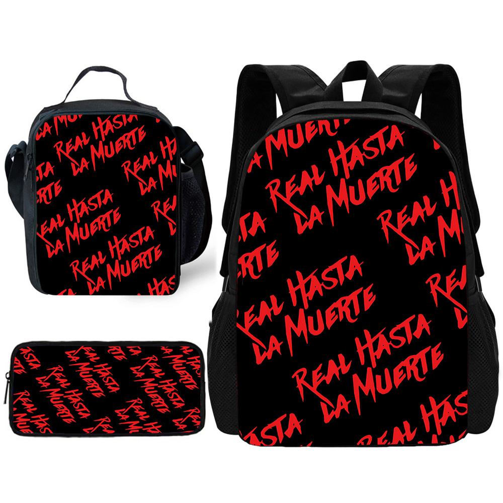 Fashion Hot Rapper Anuel AA Child School Backpack with Lunch Bags ,Pencil Bags ,School Bags for Boys Girls Best Gift