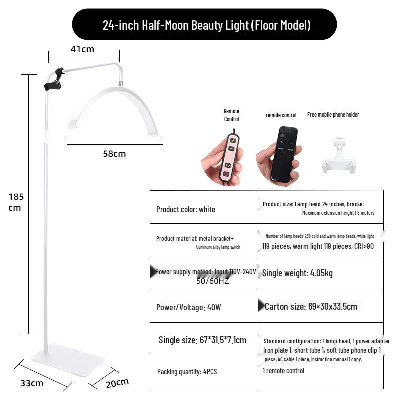 24" U-Shaped LED Beauty Lamp with Floor Stand for Nail, Tattoo, and Eyebrow Art.