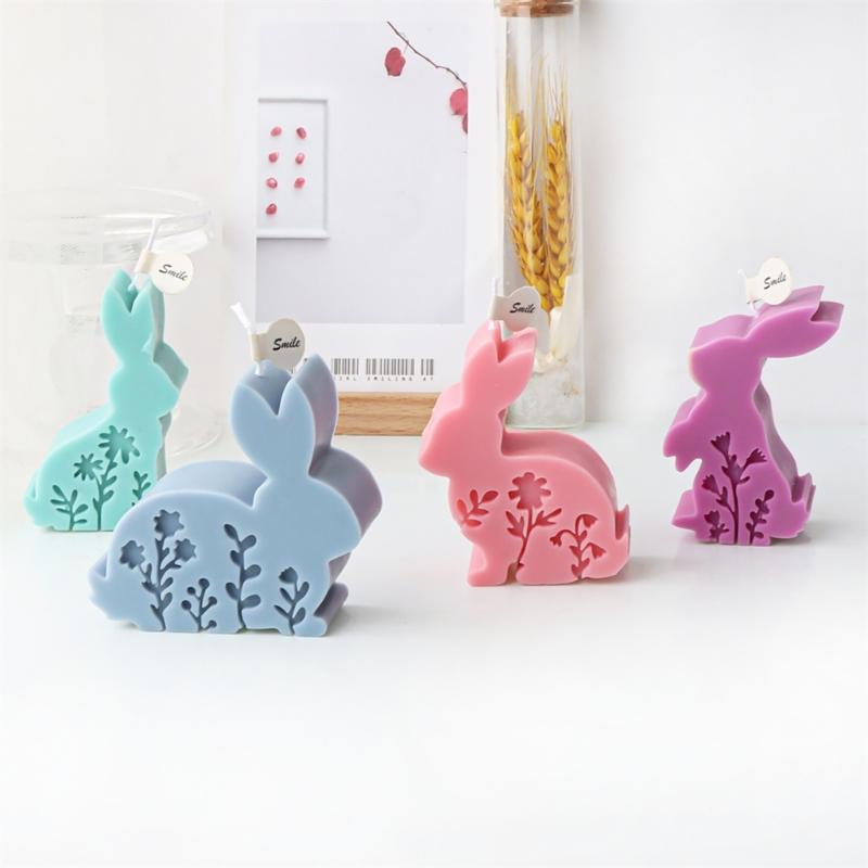 Embossed Flower Rabbit Silicone Mold DIY Wax Candle Molds Aromatherapy Casting Mould Handmade Animal Theme Ornament