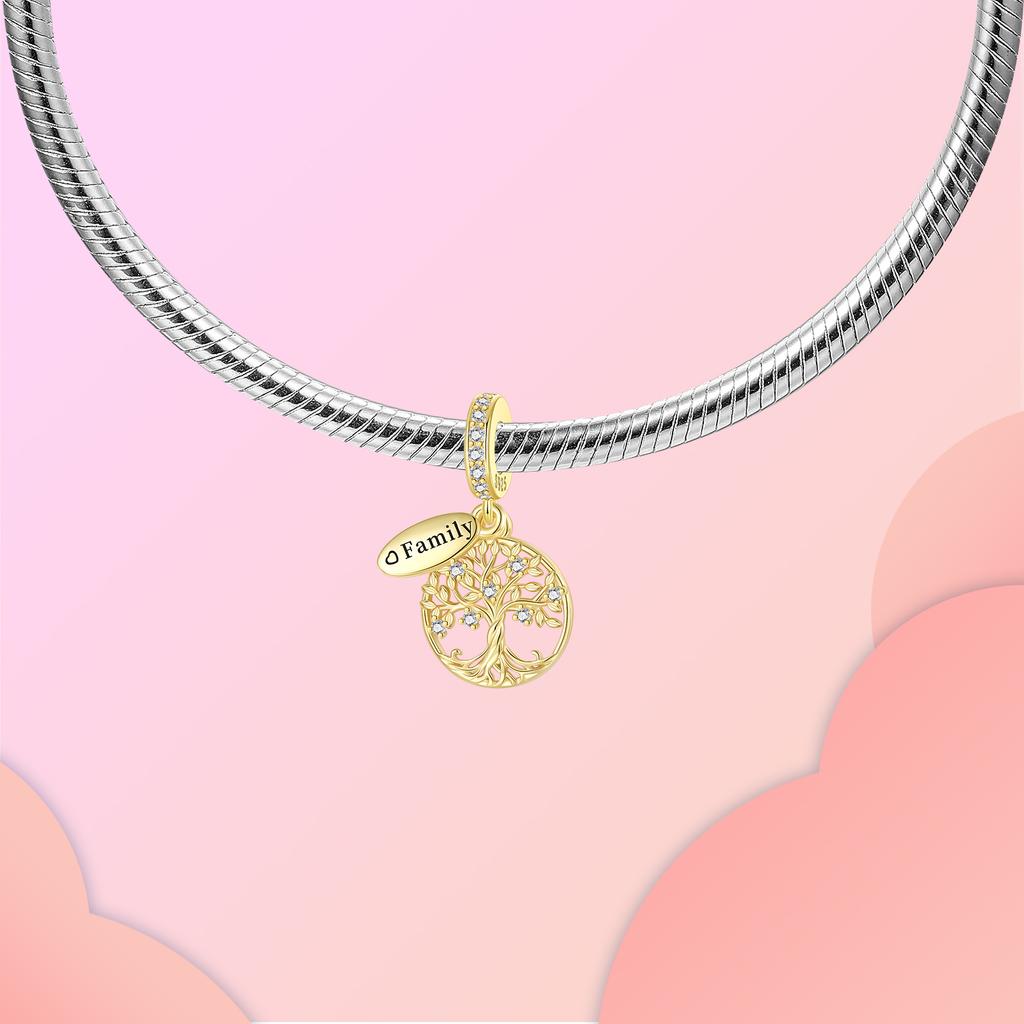 Copper Charms Golden Tree Of Life Family Pendants Fit 4Mm Hole Diameter Bracelets Cute Exquisite Diy Jewelry Gifts