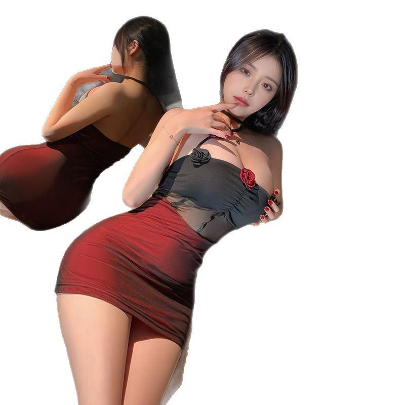 Women's Passionate Pure Desire Nightwear: Spaghetti Strap Bra Pad with See-Through Hip-Hugging Skirt