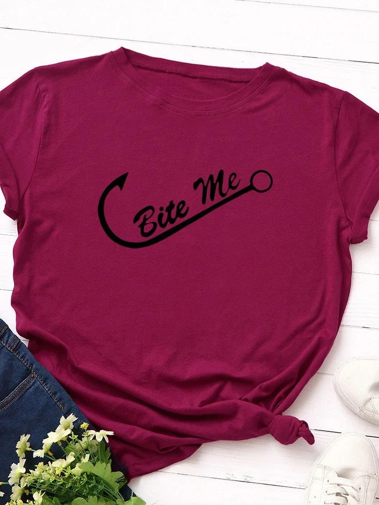 Bite Me Fiskkrok Tryck Dam T-shirt Kortärmad O-hals Lös Dam T-shirt Dam T-shirt Toppar Kläder Camisetas Mujer