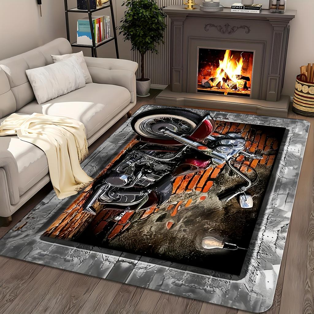 Motorcycle Floor Mat for Home Hallway Entrance Rug Biker Decor Grunge Style Industrial Design Bike Lover Area Runner