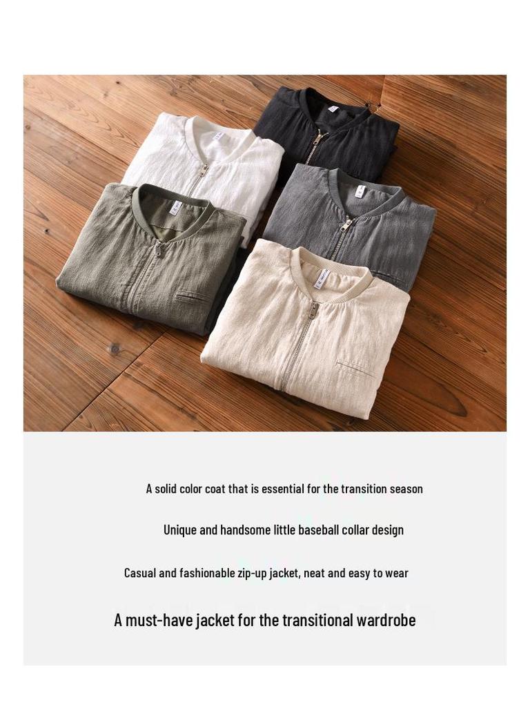 Męska kurtka baseballowa L951 w stylu retro casual – Jesienna odzież wierzchnia z bawełny i lnu