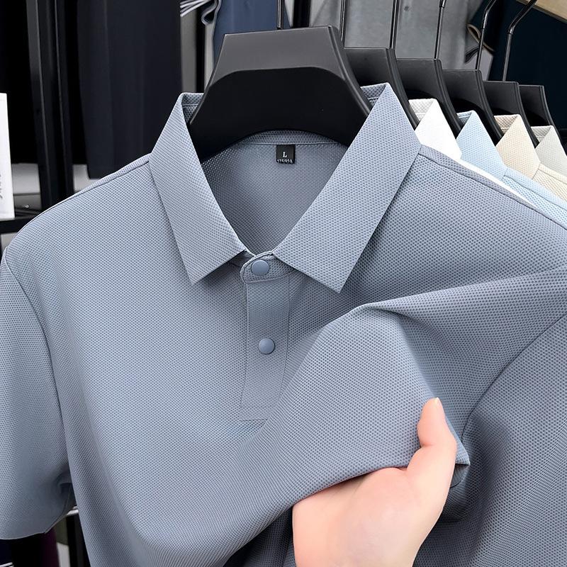Summer Short Sleeve T-Shirt Top Casualpolo Men s Lapel Collar Breathable T-Shirt M темно-серого