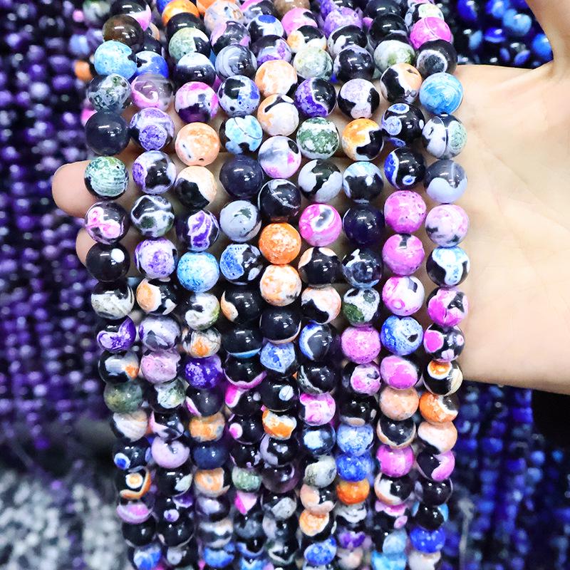 Natural Fire Agate Round Beads for Jewelry Making – Necklace & Bracelet DIY Accessories, Semi-Finished.
