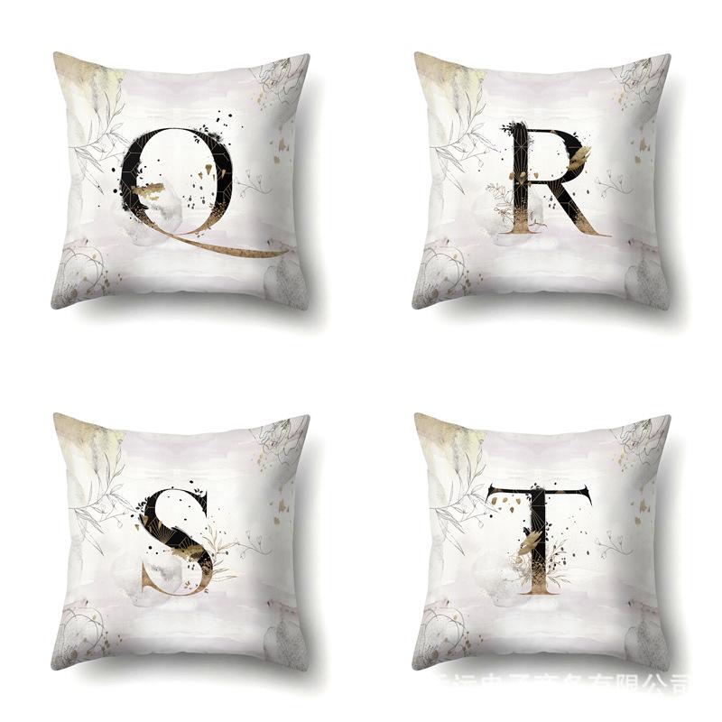 Polyester Pillow Case Car Ink and Ancient Style Home 26 English Letters Printed Sofa Pillow Case
