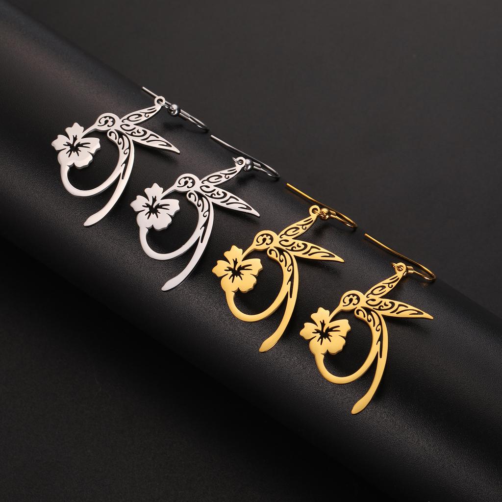 Hummingbird Flower Drop Earrings Animal Theme Jewelry Valentine's Day Gift for Women