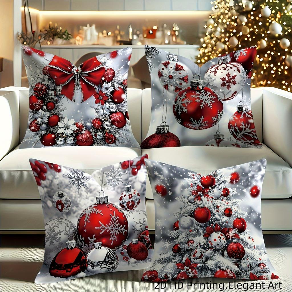 Festive Christmas Pillowcases: 2D HD Printed with Elegant Holiday Ornaments! Sofa Cushion Cover New Year Home Room Decoration