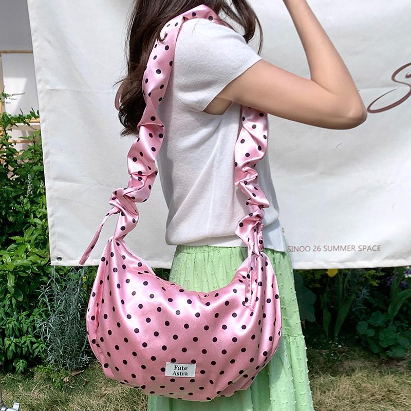 Spring Shimmer Satin Polka Dot Adjustable Shoulder Strap Women's Handbag