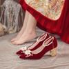 Fashion Comemore Red High Heel Chinese Style Bridal Wedding Shoes Women 2024 Beaded Women's Shoe Pointed Toe Pumps Fashion Pump Heels 34