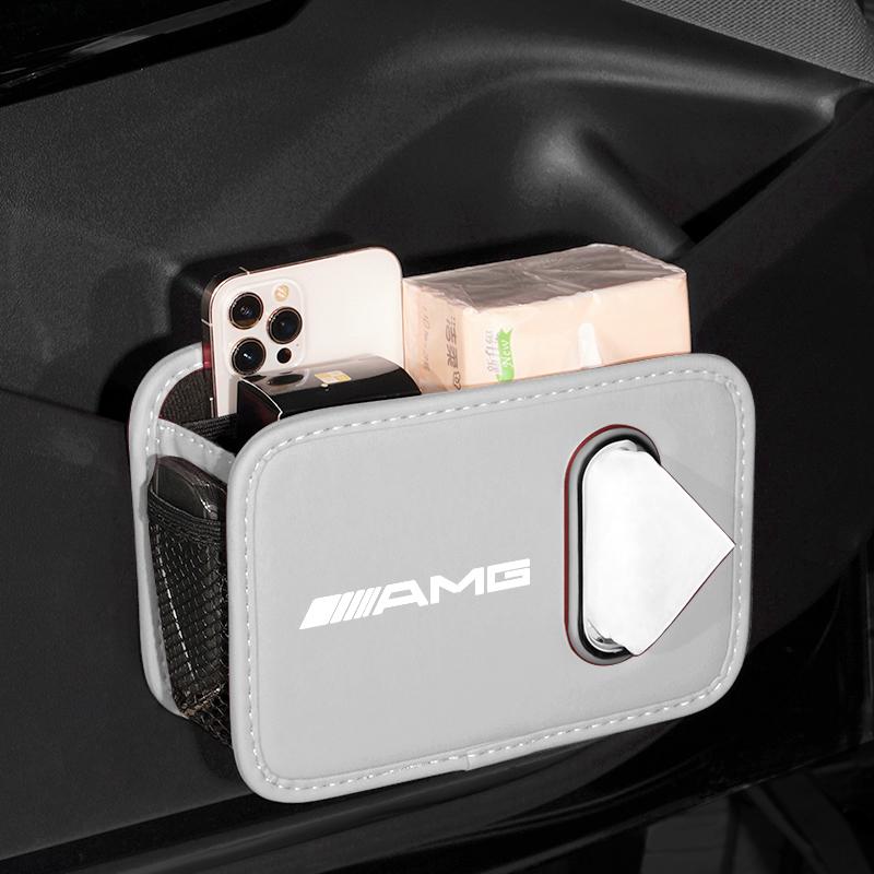 HCDS2 Car Door Storage Box Leather Car Logo Seat Backrest Tissue Box Sticker For Mercedes Benz AMG A B C E G CLA GLA W211 W214 W205
