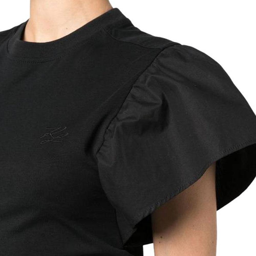 Karl Lagerfeld Elegant Lightweight Outdoor Logo Embroidered Solid Color Short Sleeve Ruffle Sleeve Round Neck Straight T-Shirt Women tops 231W1709999