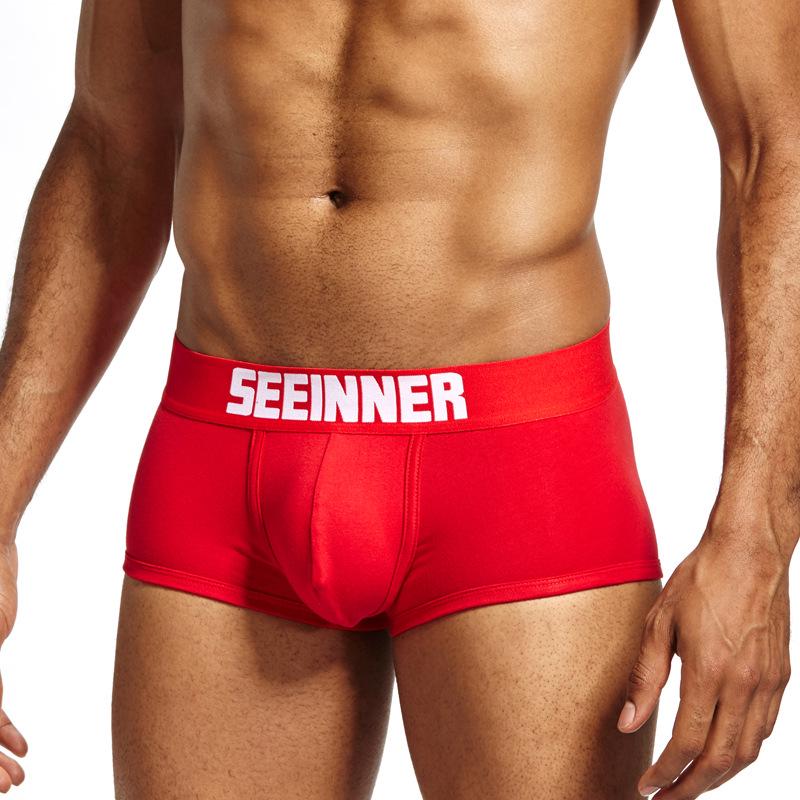 Men's new solid color textured boxers, sexy pure cotton comfortable original trendy blue boxers for men