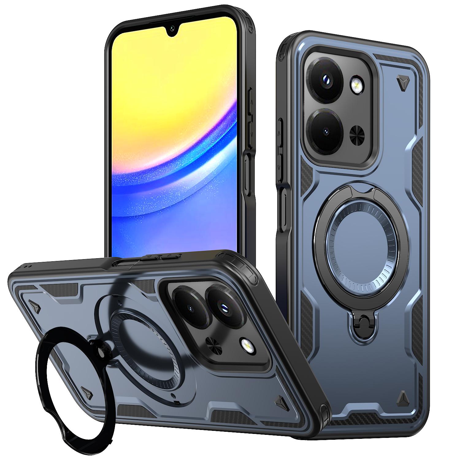 

Для Xiaomi Poco C85 4G Redmi 15C 6.9 дюймів Чохол Броня Ударостійкий 360° Обертовий Магнітний Тримач TPU Рамка Пластикова Кришка для Телефону Redmi 15C 171.6mm темно-синього кольору