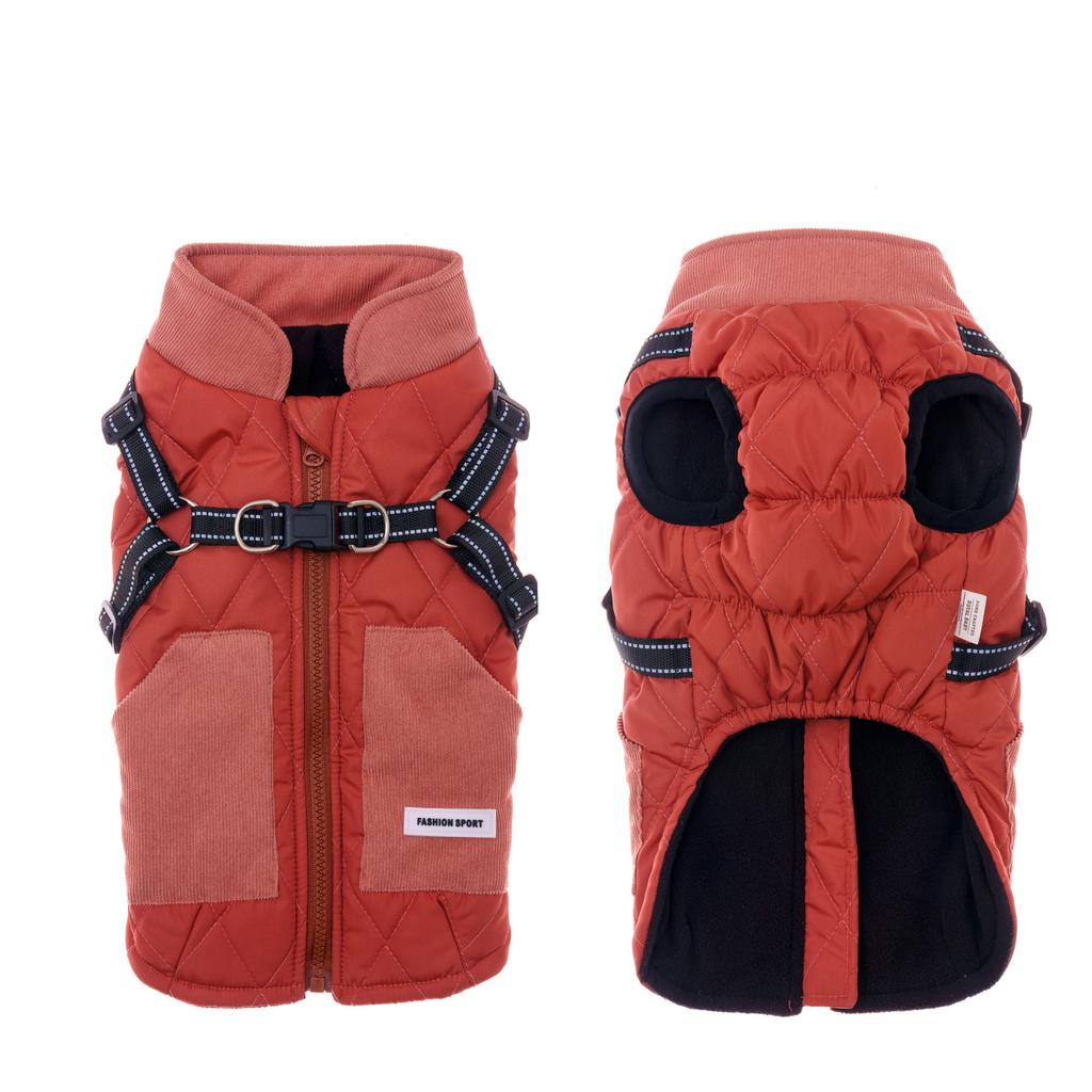 New winter dog cotton clothes windproof and warm dog clothes stand-up collar reflective traction pet clothes dog clothes