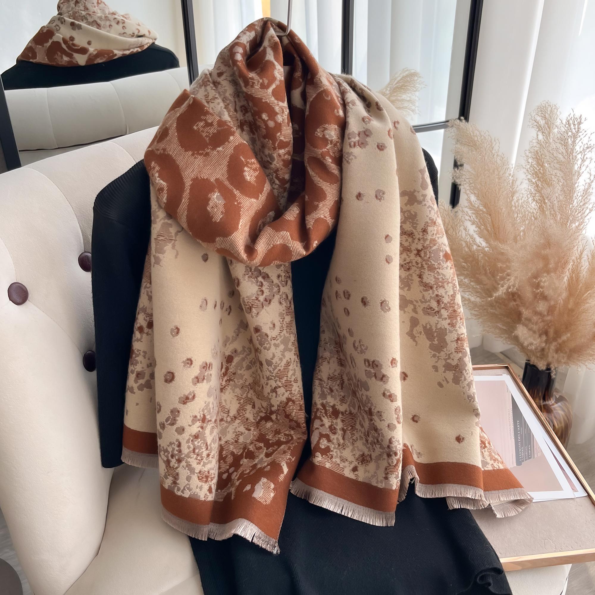 

Women Leopard Pashmina Scarves Fringe Wrap Winter Warm Fashion S Designer Cashmere Two-Sided Scarf Blanket Soft Shawls