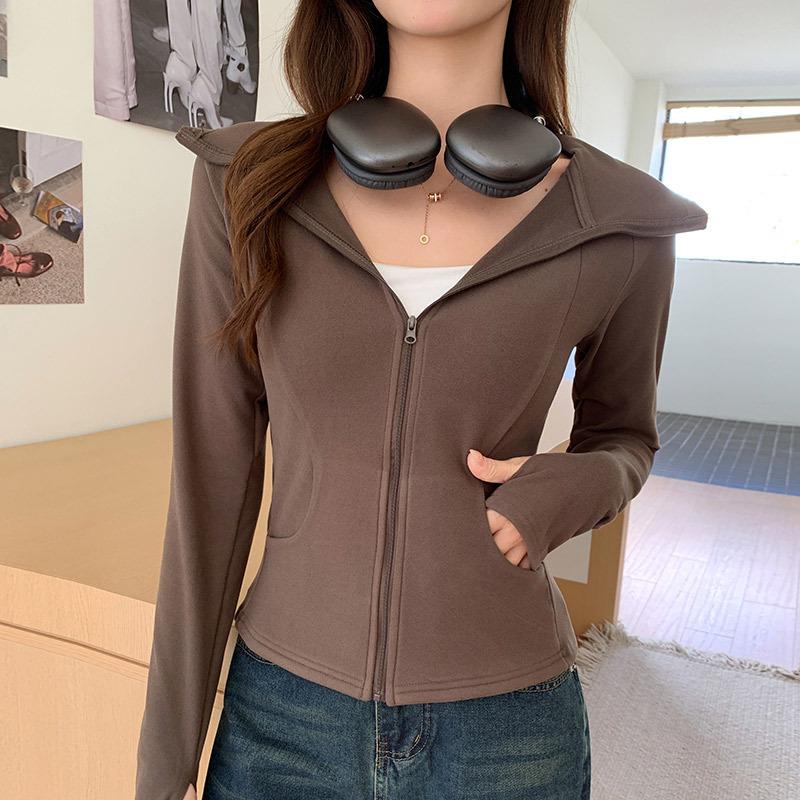 Hooded Sweater Jacket Women's Spring and Autumn New Slim-fit Waist Yoga Sports Short Top Zipper Cardigan