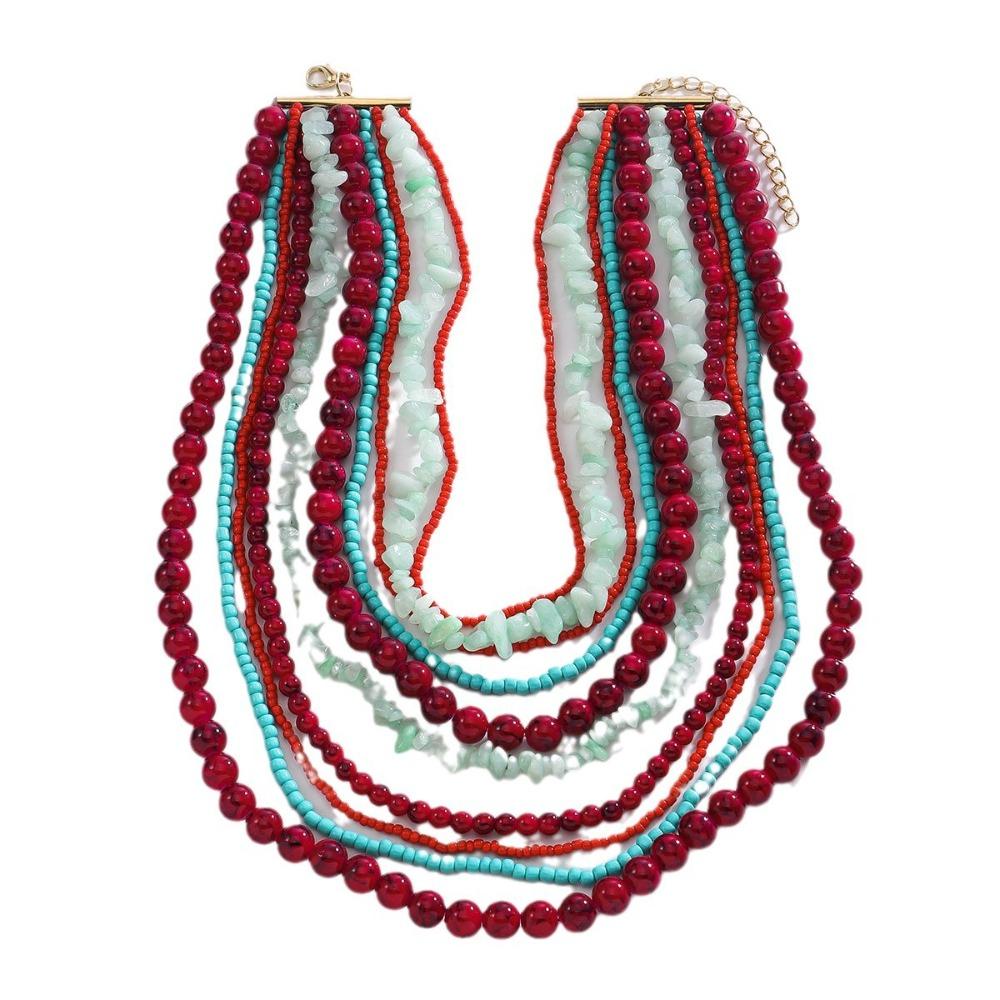 Colorful Gravel Layer Baroque Necklace Bohemia Style Beads Chains Necklace  Jewelry