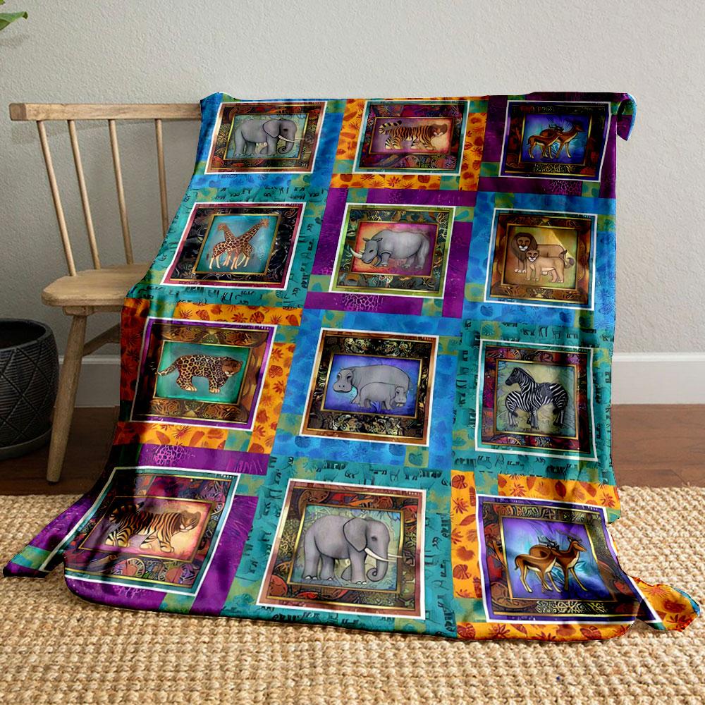 

Jungle Safari Animal Patchwork Blanket bedroom Blanket for Livingroom Couch lunch break Soft throw for Friend s festival Gift 80cm x 120cm