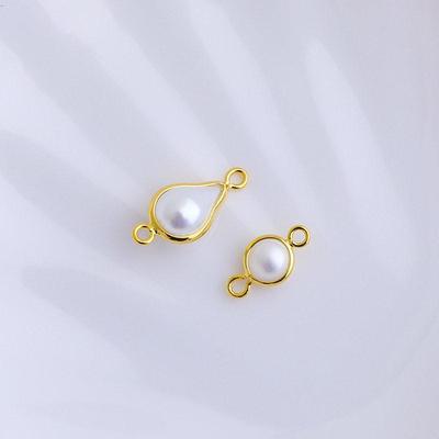 14K Gold Plated Faux Pearl Teardrop Pendant with Round Bezel Loop Charm for DIY Jewelry