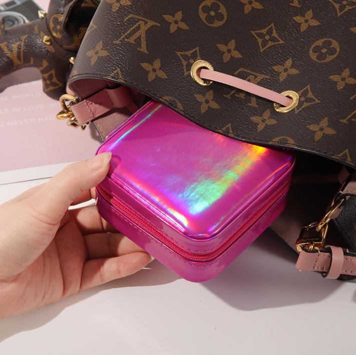 Mini-Schmuck-Aufbewahrungsbox, tragbar, für Zuhause, Reisen, Ohrringe, Halskette, Aufbewahrungsbox für Frauen, Ring-Organizer, PU-Leder-Vitrine