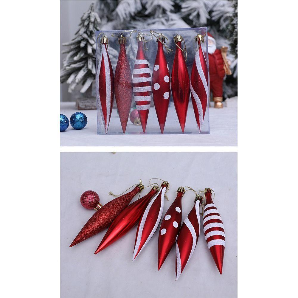 6 Stück Rote Farbe Weihnachtsbaumdekoration Galvanisiertes Finish Kunststoffmaterial Weihnachtsdekorationen Handgefertigt Einzigartiges Muster