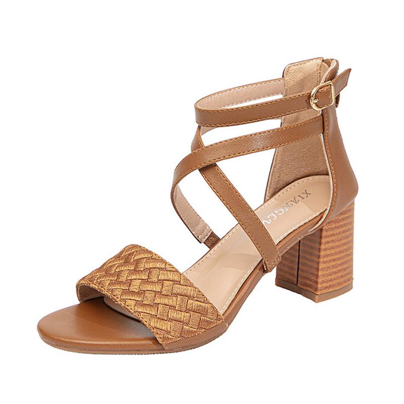 

Туфли на высоком каблуке женские с застежкой-молнией сзади и тонкими ремешками плетеные римские сандалии 39 коричневый