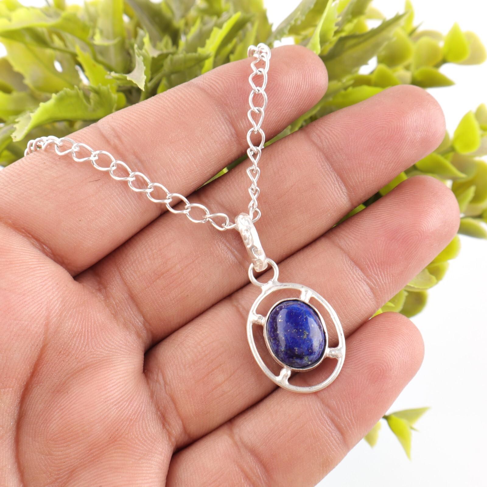 

Овальный Натуральный Лазурит Стерлинговое Серебро Ручной Работы Подарок Жене Подвеска на День Рождения PP-6-23