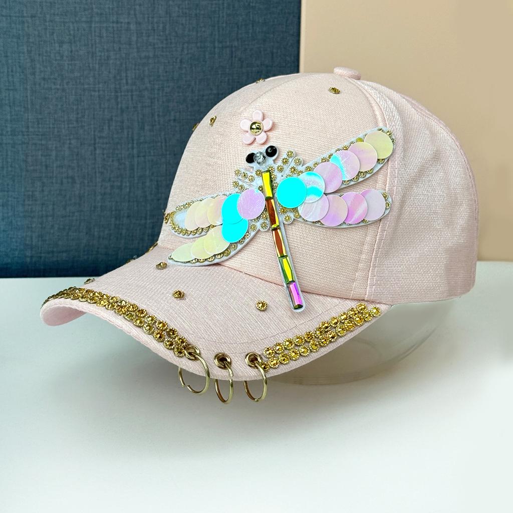 New Hat Women's Spring Summer Sunscreen Baseball Cap Heavy Industry Diamond Sequin Hanging Ring Peaked Cap Outdoor Sun Hat