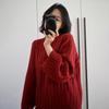Autumn-Winter 2025 Women's Pure Wool Cable Knit Sweater - Round Neck, Loose Fit, Thickened Lazy Style.