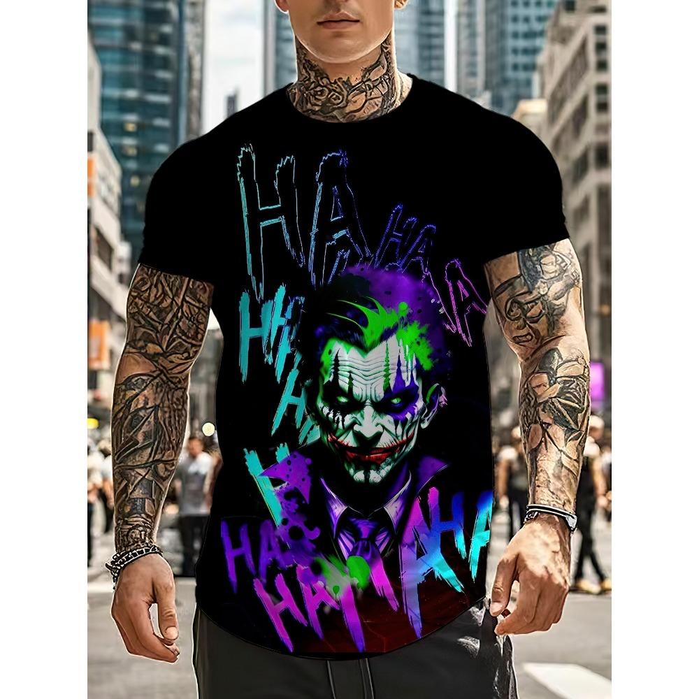 Summer 2026 new 3D Clown pattern printed casual fashionable soft comfortable and lightweight men's T-shirt