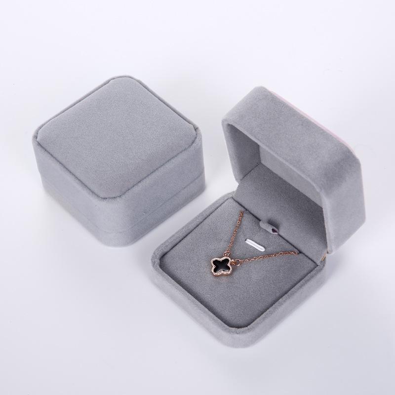 Gray and Red Flocking Fabric Jewelry Box for Necklaces, Pendants, Badges, Brooches - Elegant Ornament Packaging Box