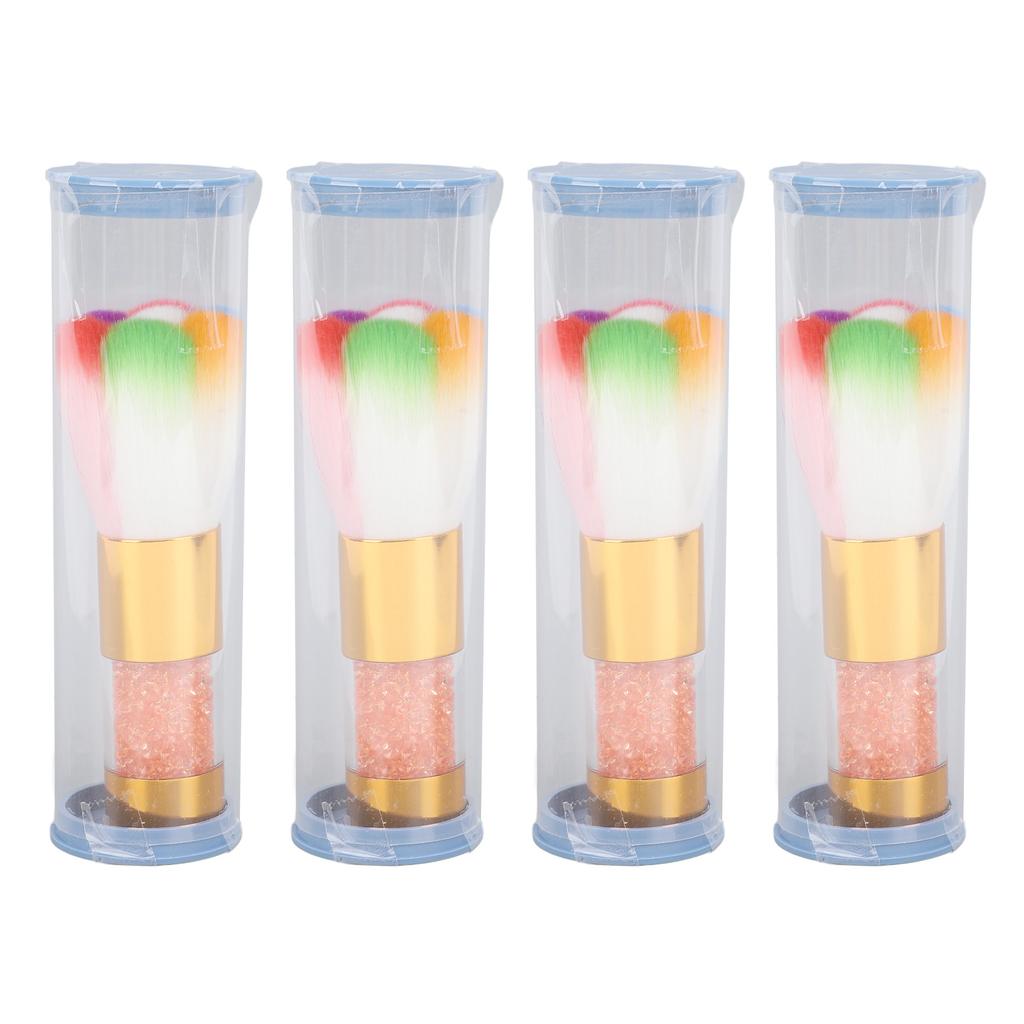 4pcs Manicure Duster Tool with Rhinestone Colourful Soft Thickened Ergonomic Nail Art Dust Remover Brush for Makeup