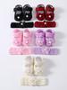 Baby Girls Lace Pearl Rhinestone Bow Crib Shoes & Matching Crochet Headband Set, Soft Dot Anti-Slip Magic Tape Mary Jane Princess Shoes