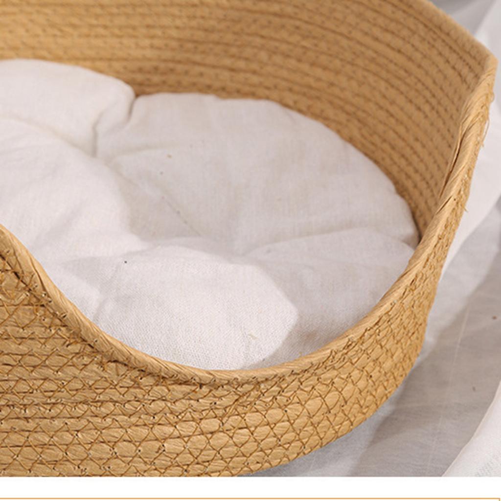 Haustierkissenbett, handgewebt, weich, warm, atmungsaktiv, tragbar, rund, für Katzen und Welpen, für alle Jahreszeiten, Größe M