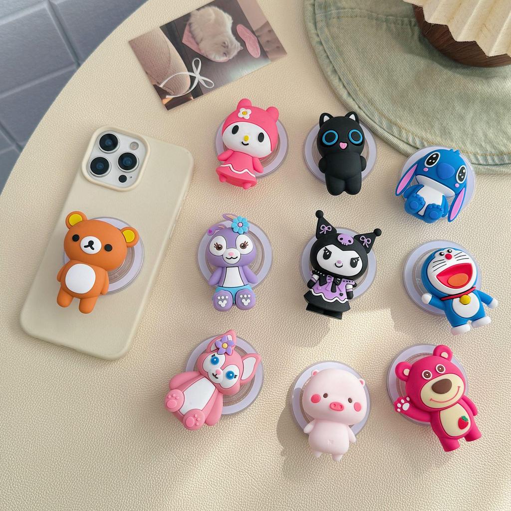 Cartoon Magnetic Retractable Phone Holder: Cute Airbag & Rotating Design for Lazy Desktop Use