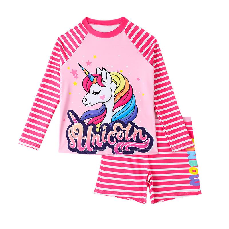 Girls' Long Sleeve Unicorn Striped Swimsuit Set (2025)